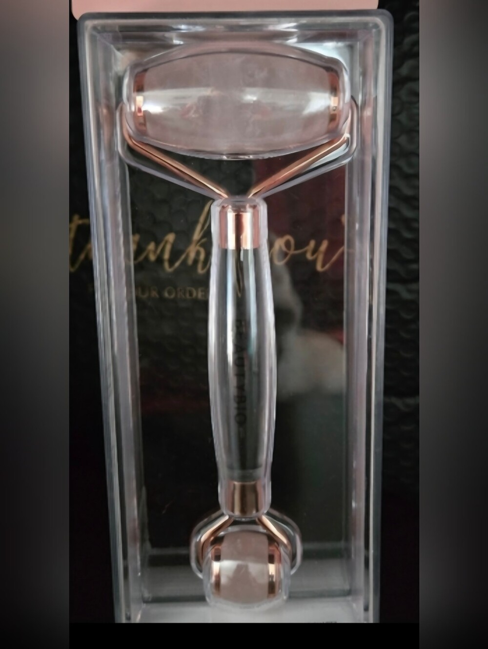 BeautyBio Rose Quartz Crystal Roller - Face & Body De-Puffing NIB